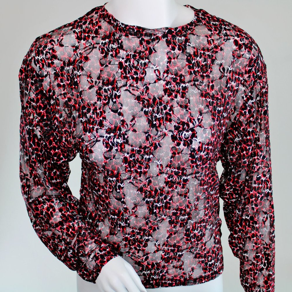 Zara Basic Women's NWT Long Sleeve Lace Shirt Size Small Sheer Abstract Pullover